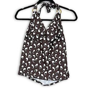 Vintage Y2K Silhouette Solutions Halter Tankini Top Brown & White Abstract Print